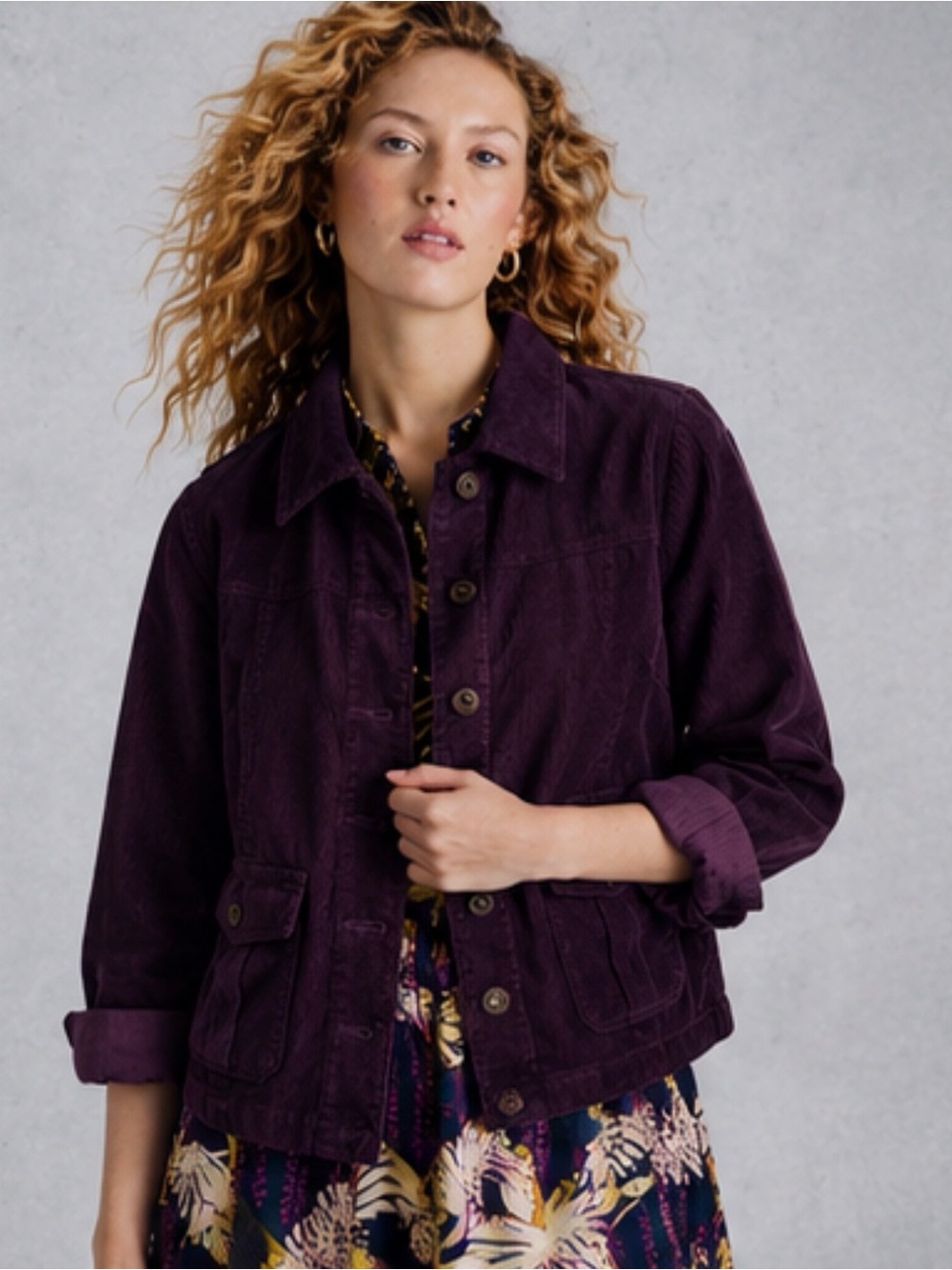 Gorgeous Plum Corduroy Button-Front Jacket